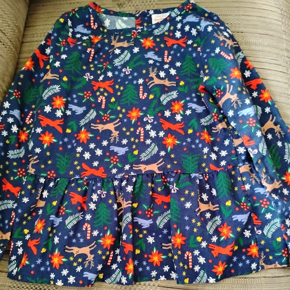 Hanna Andersson Kids Long Sleeve Shirt - Navy with Festive Print